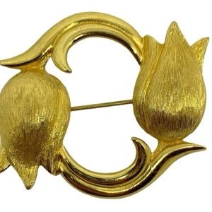 Monet Vintage Golden Double Tulip Brooch Pin
